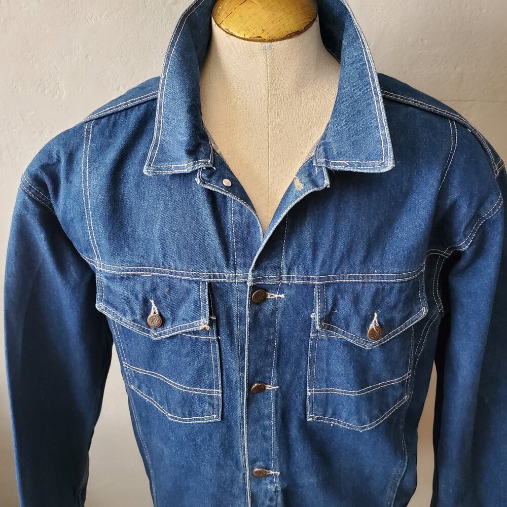 Denim Shop Jacket/ Vintage Urban Streetwear/ Size L/ Men's Vintage Denim Shirt J - Picture 6 of 7